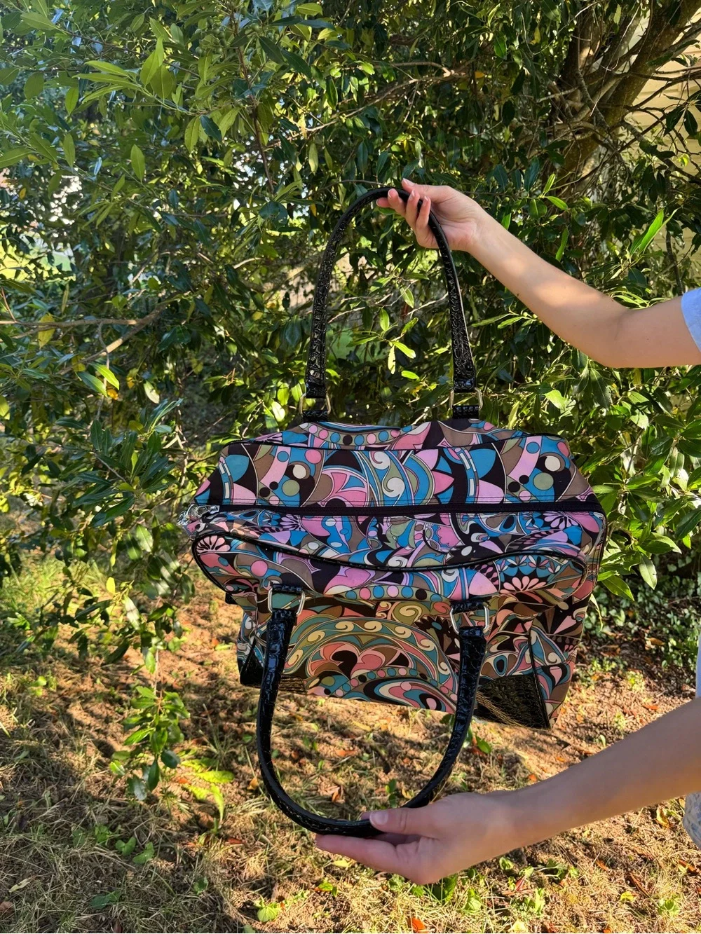 Kathy Van Zeeland Pink, Blue & Black Patterned Tote